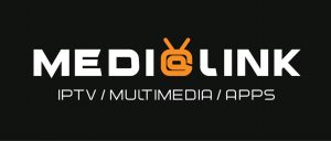 Logo Medialink Background Black text White y Orange